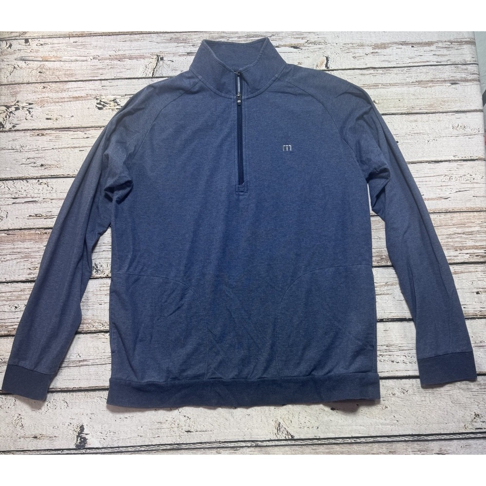 Travis Mathew Sweater Mens Large Long Sleeve Blue Pullover 1/4 Zip Golf
